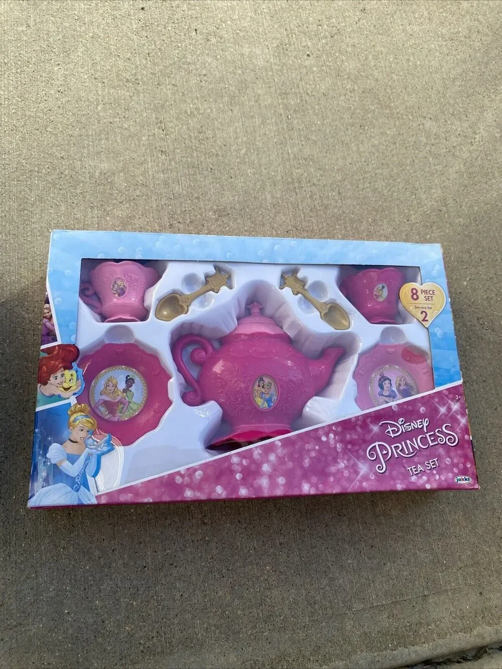 DISNEY PRINCESS GIRLS 8 PC TEA SET SERVICE FOR 2 INORIG PKG TEAPOT CUPS  SAUCERS
